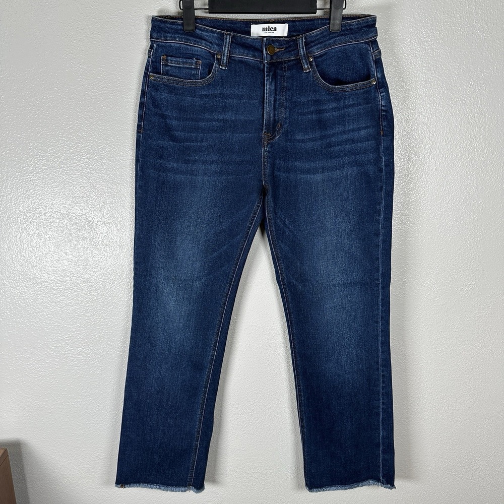 Mica Jeans Womens Size 29 Stretch Straight Leg Raw Hem Denim Dark Wash